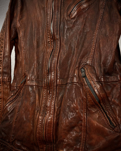 Royal Flash Rust Dyed High Neck Quilted Leather Jacket