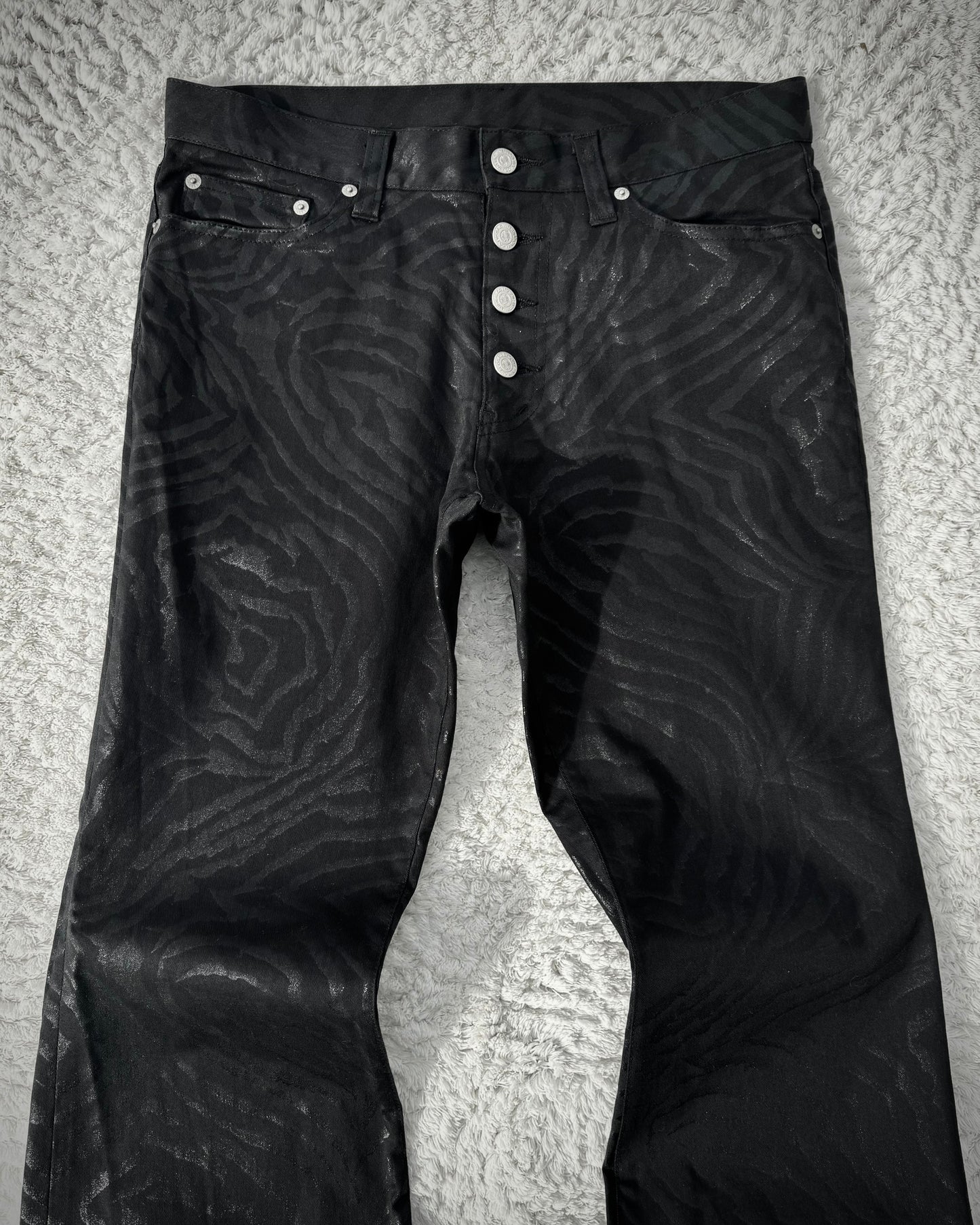 Tornado Mart Zebra Waxed Flared Pants