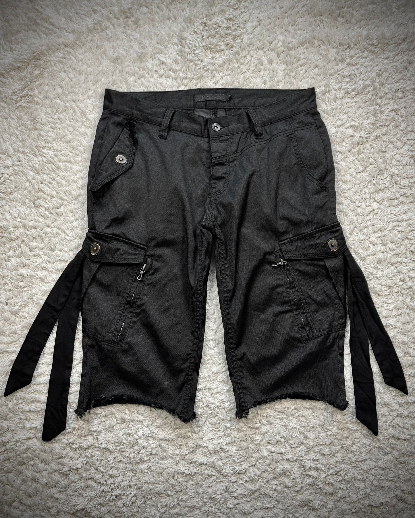 Fuga Fringed Luster Bondage Gas Mask Cargo Shorts
