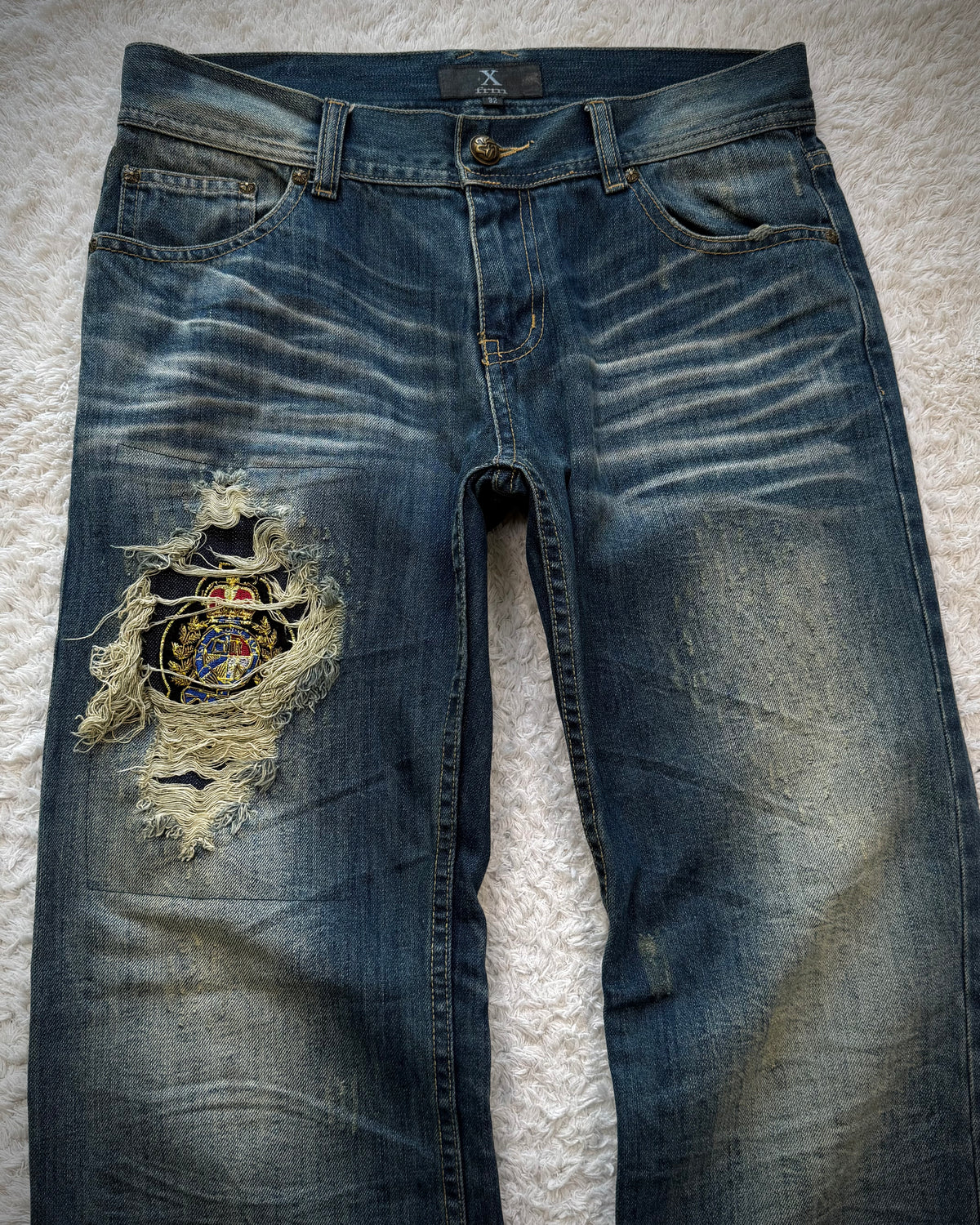 Xfrm Whiskered Royal Repaired Distressing Denim