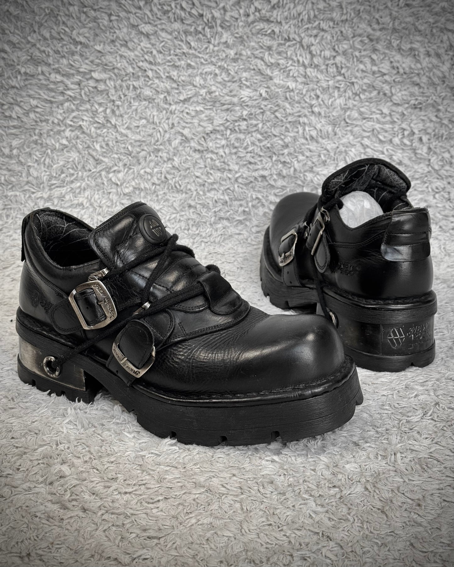 New Rock Gun Metal Steel Heel Leather Boots