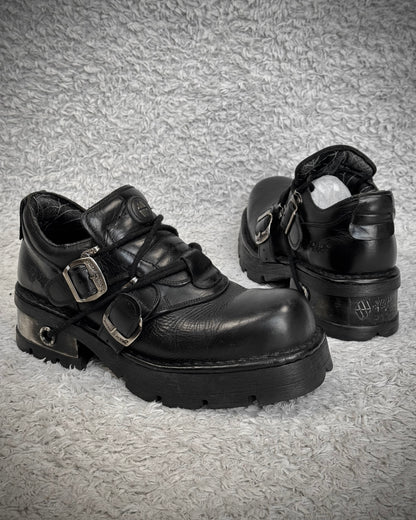 New Rock Gun Metal Steel Heel Leather Boots