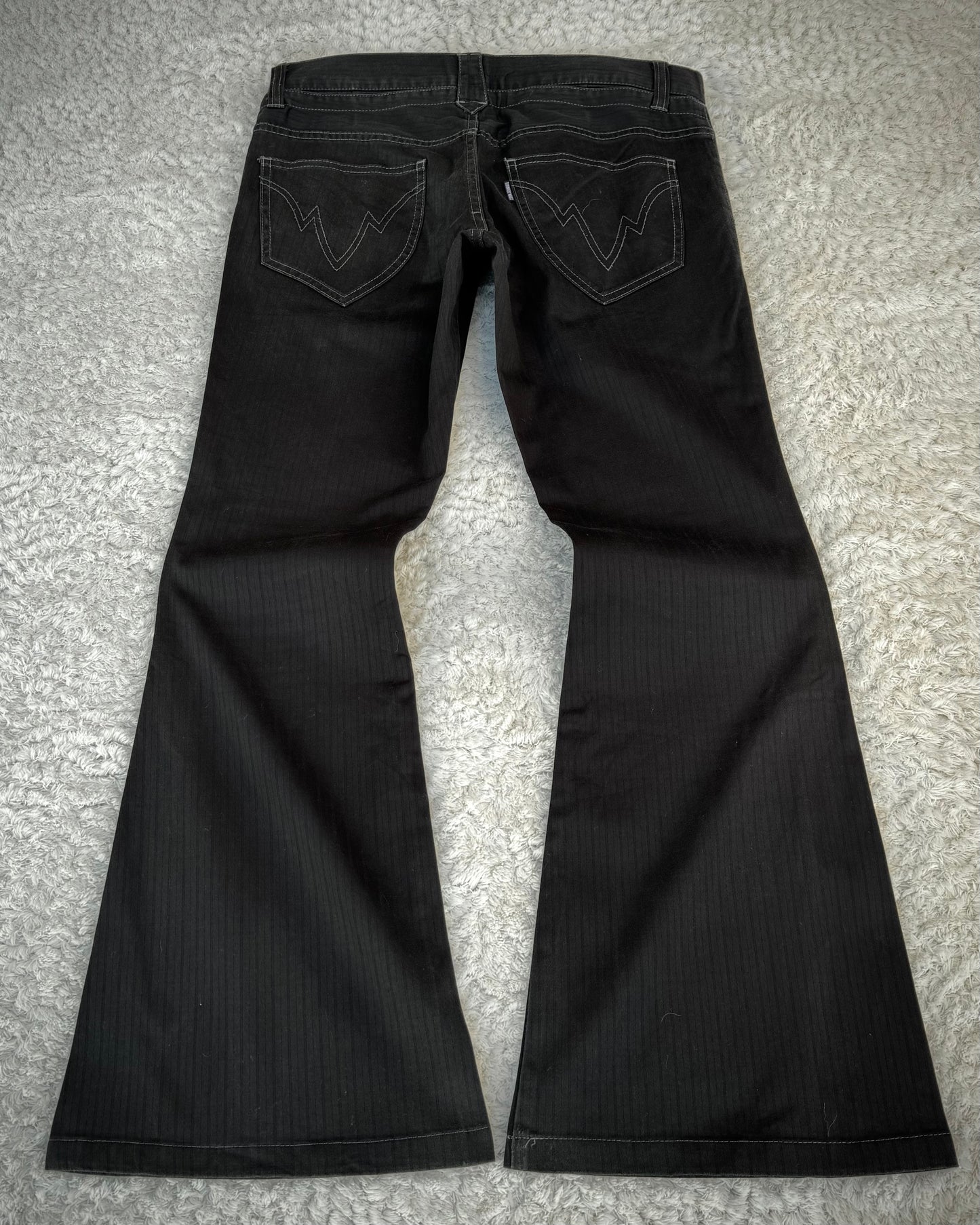 Tornado Mart Double Waisted Tribal Embroidery Pin Stripe Lace Up Flared pants