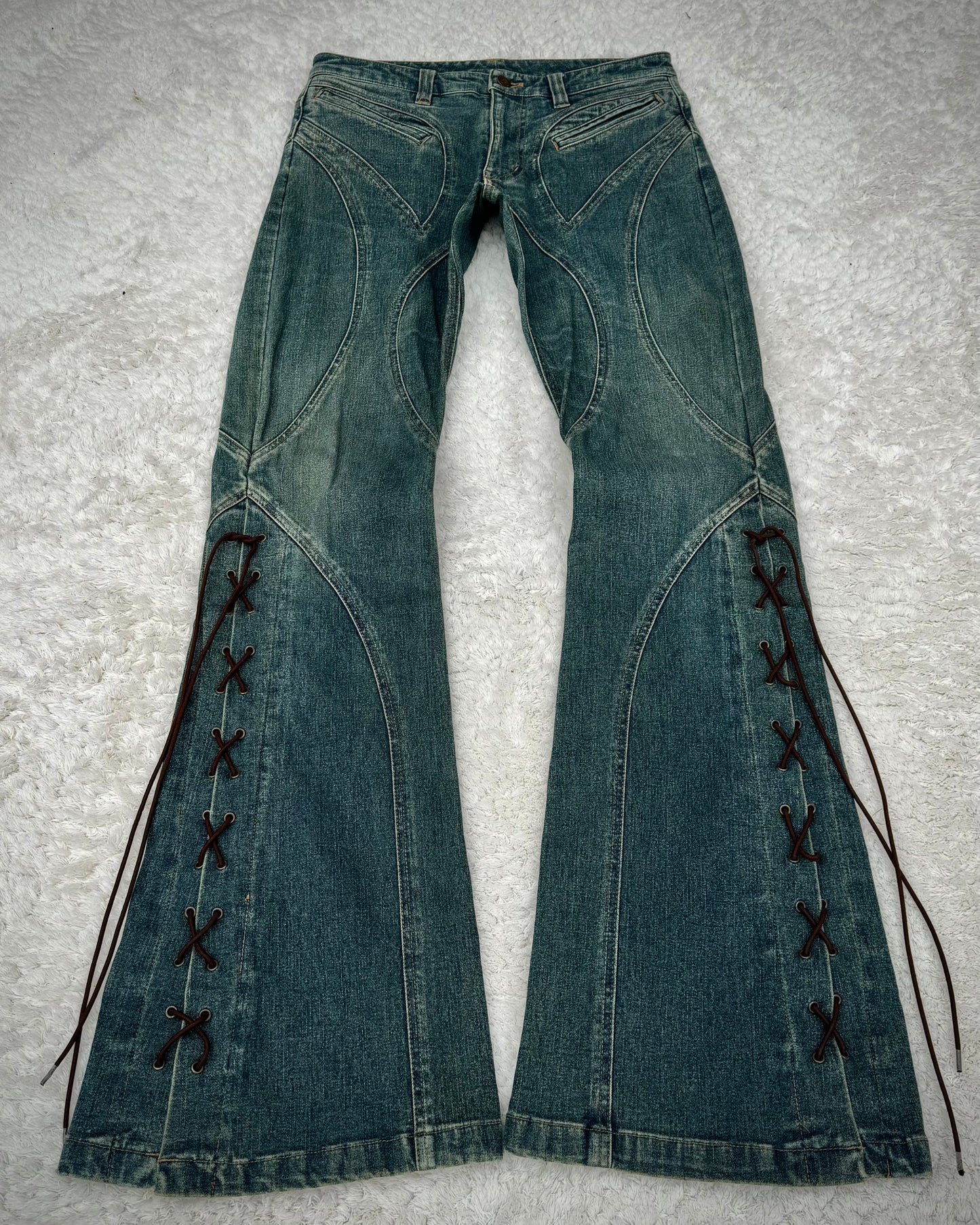 Tornado Mart Mud Washed Dynamic Cut Lace Up Flared Jeans