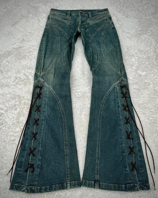 Tornado Mart Mud Washed Dynamic Cut Lace Up Flared Jeans
