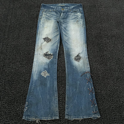 Vanquish Pierced Lace-Up Flared Jeans