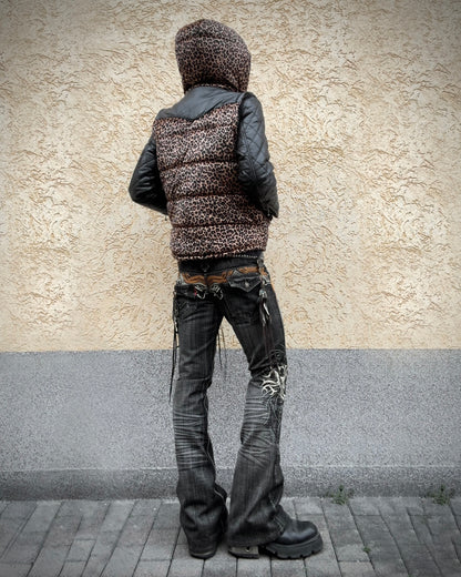 Glamb Transformable Leopard Pattern Puffer Jacket