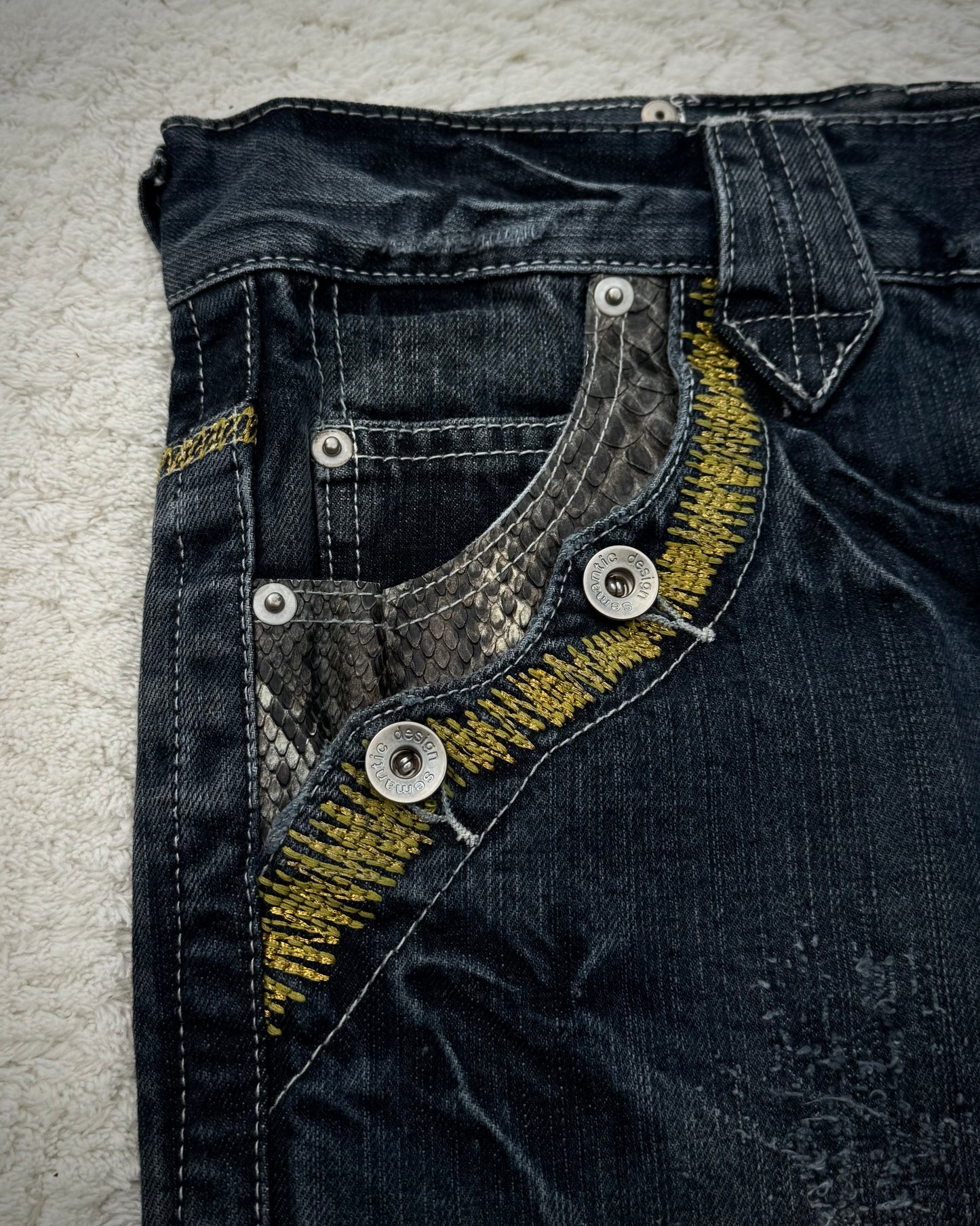 Semantic Design Python Detailed Sword Knee Bootcut Jeans