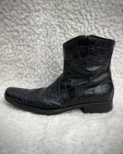 Italian Pointed Crocodile Leather Boots