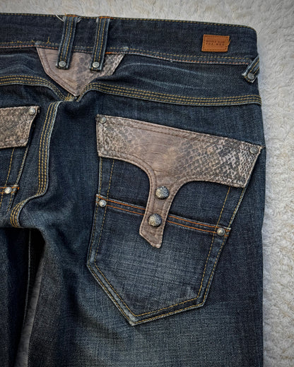 Nicole Club Python Detailed Western Bootcut Denim