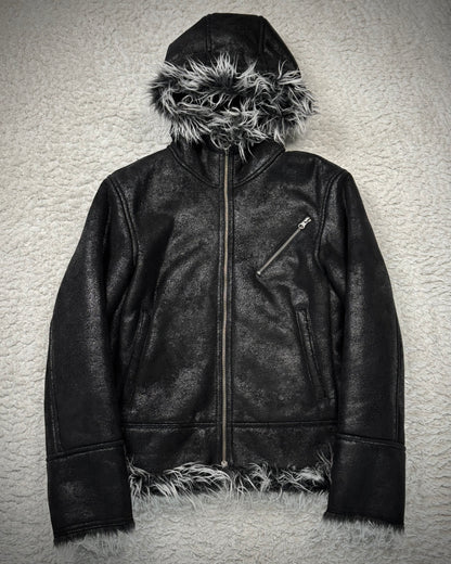 Semantic Design Luster Textured Fur Interior Hooded Jacket