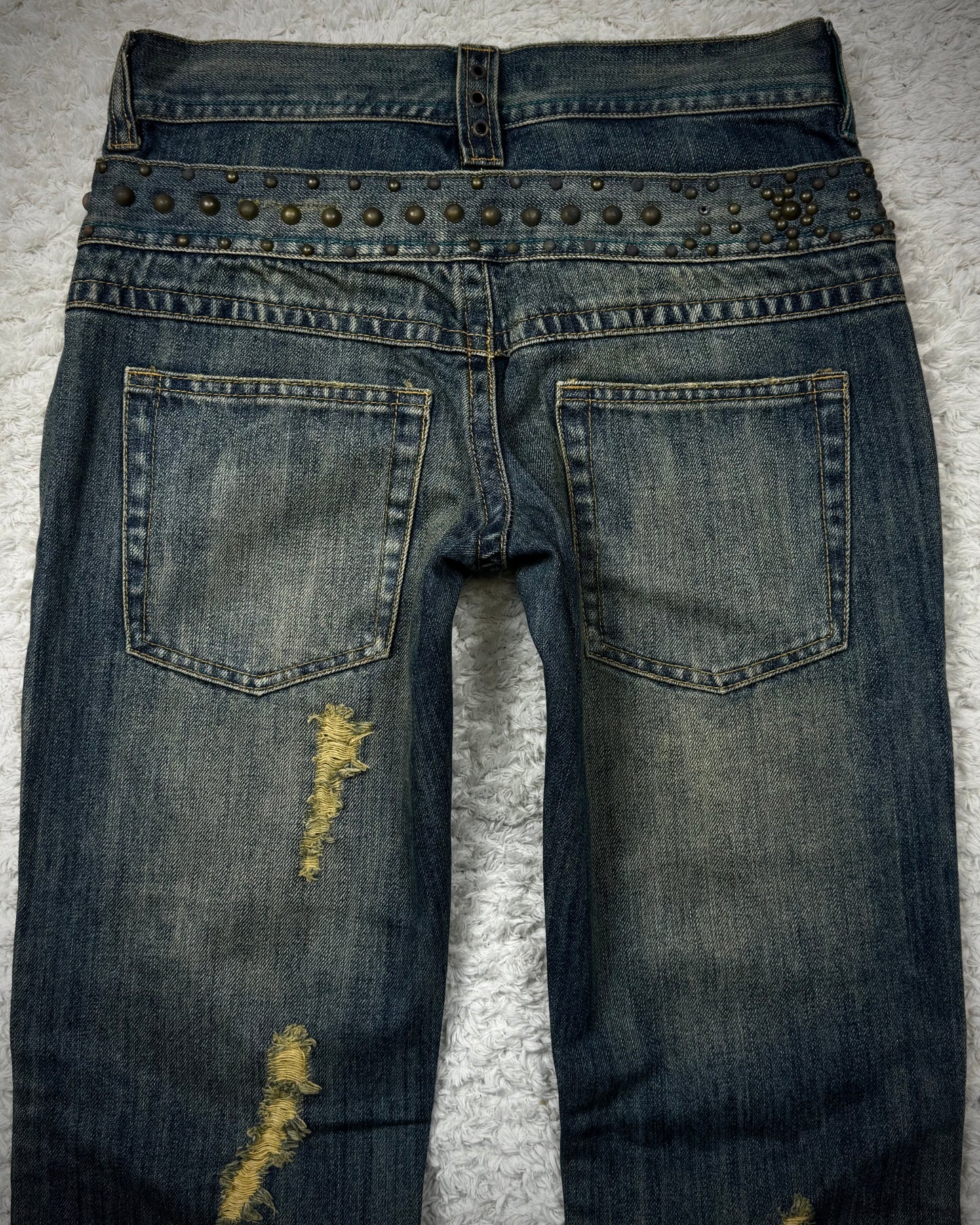 Midas Studded Double Waisted Lace Up Flared Jeans
