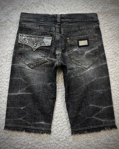 Semantic Design Python Detailed Fringed Denim Shorts