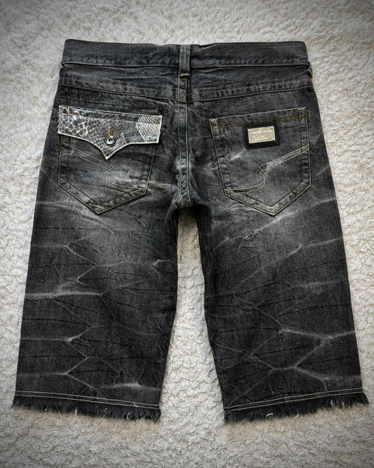 Semantic Design Python Detailed Fringed Denim Shorts