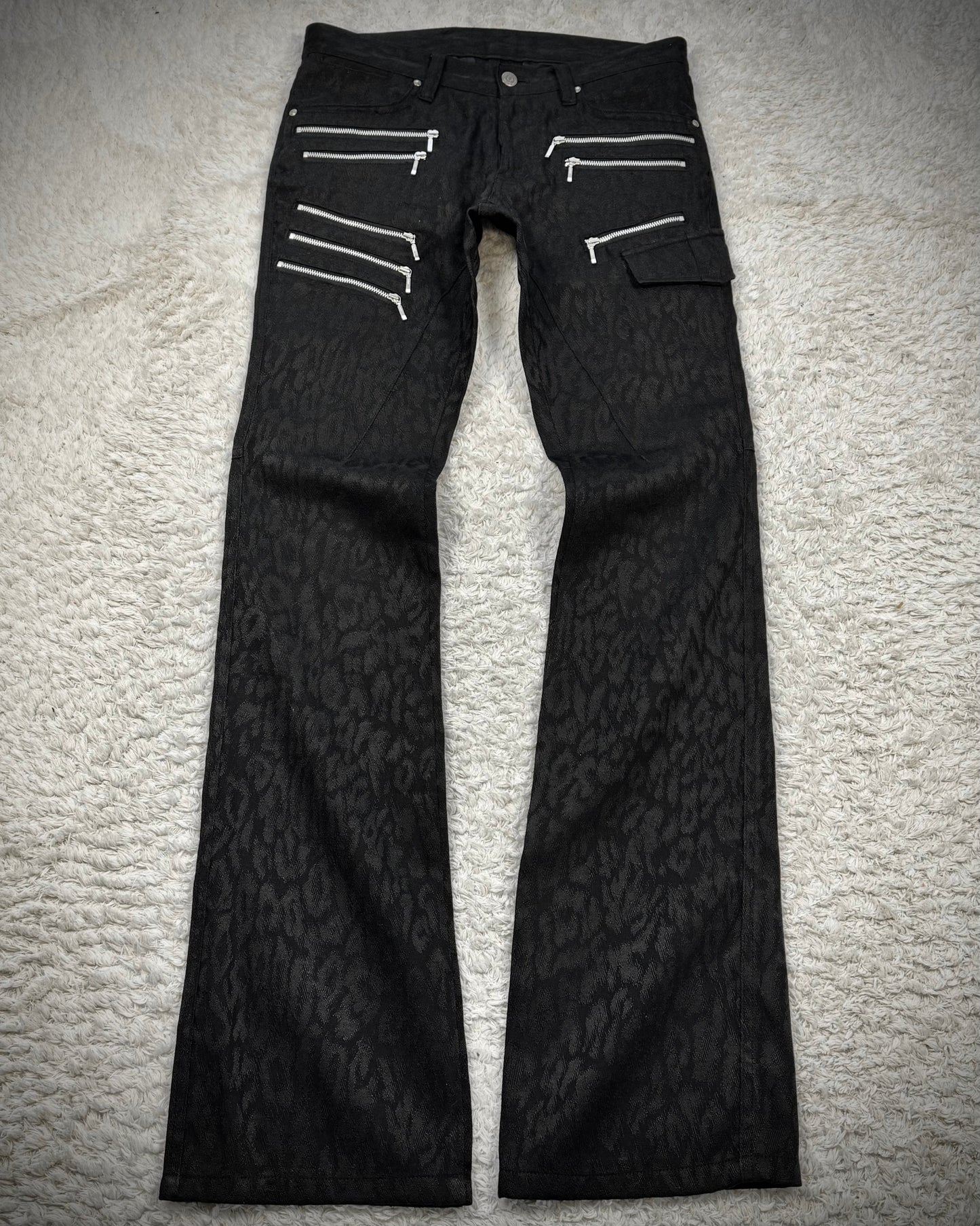 Tornado Mart Leopard Woven Zippered Bootcut Pants