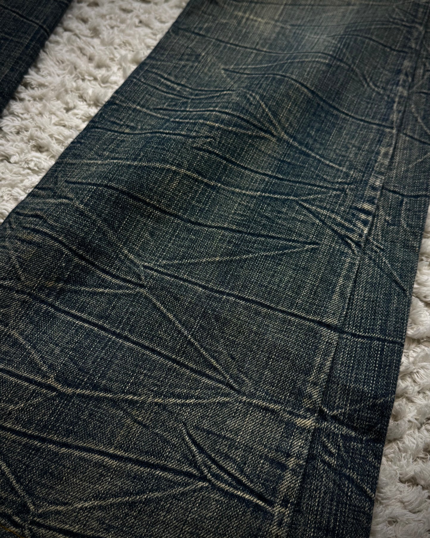 Agate Label Muddy Honeycomb Washed Leather Detailed Flared Jeans