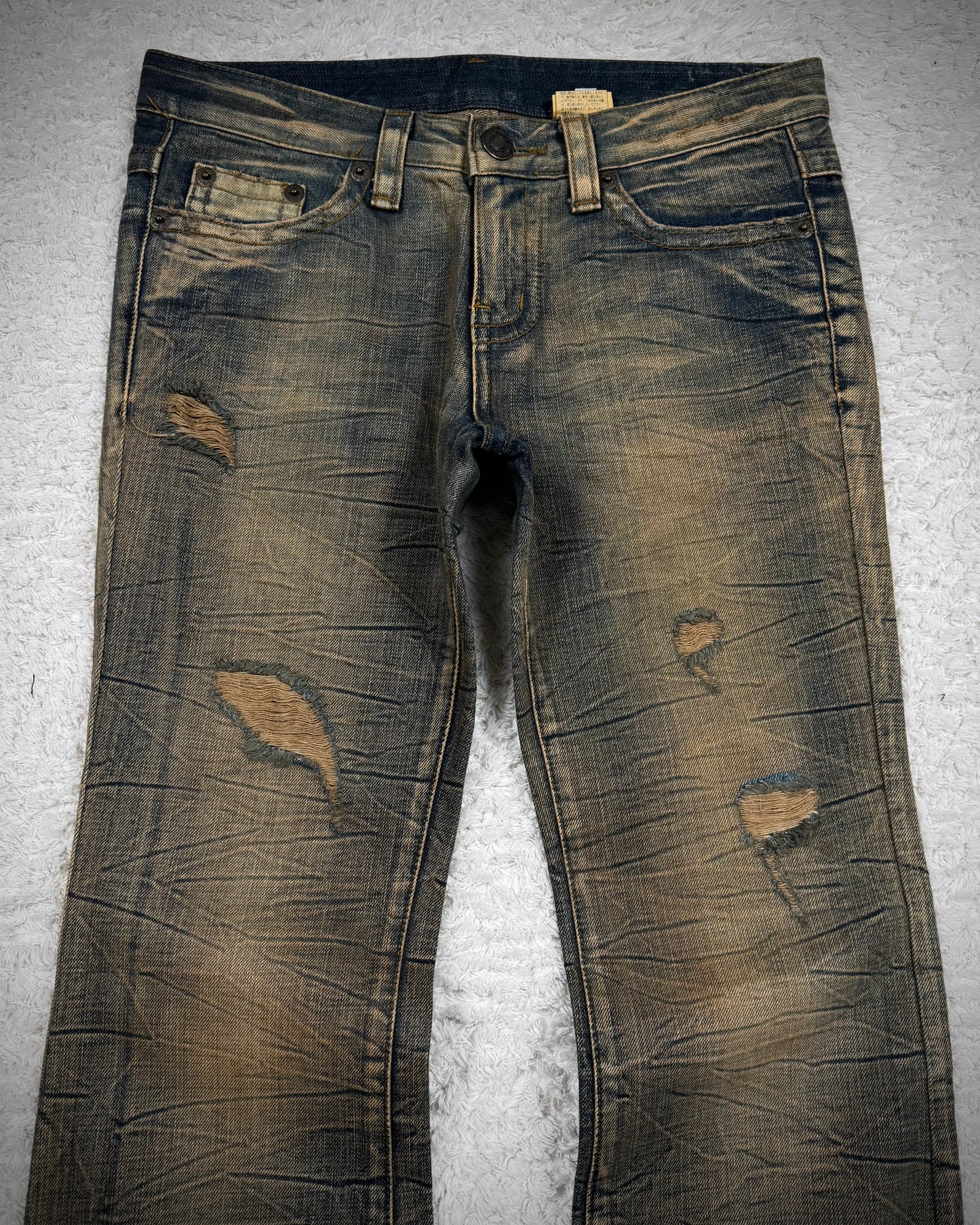 Agate Mud Honeycomb Washed Flared Jeans