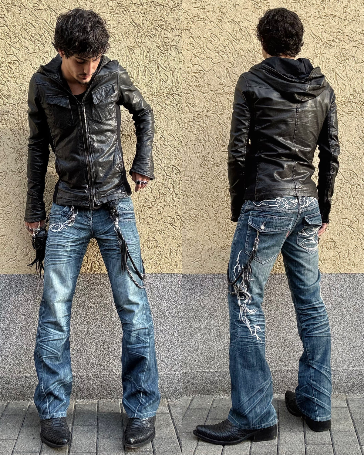 Tornado Mart Tribal Embroidery Whiskered Spiral Flared Jeans