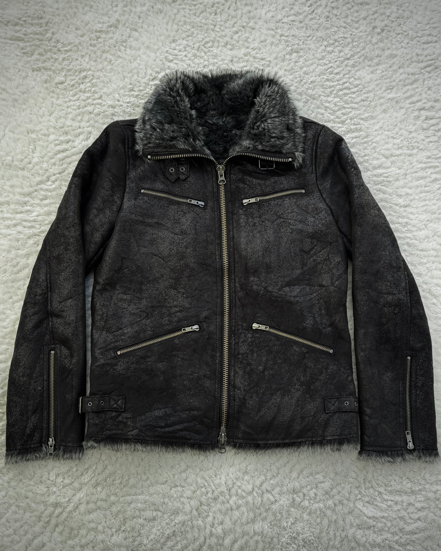 291295=HOMME Cracked Waxed Fur  Jacket