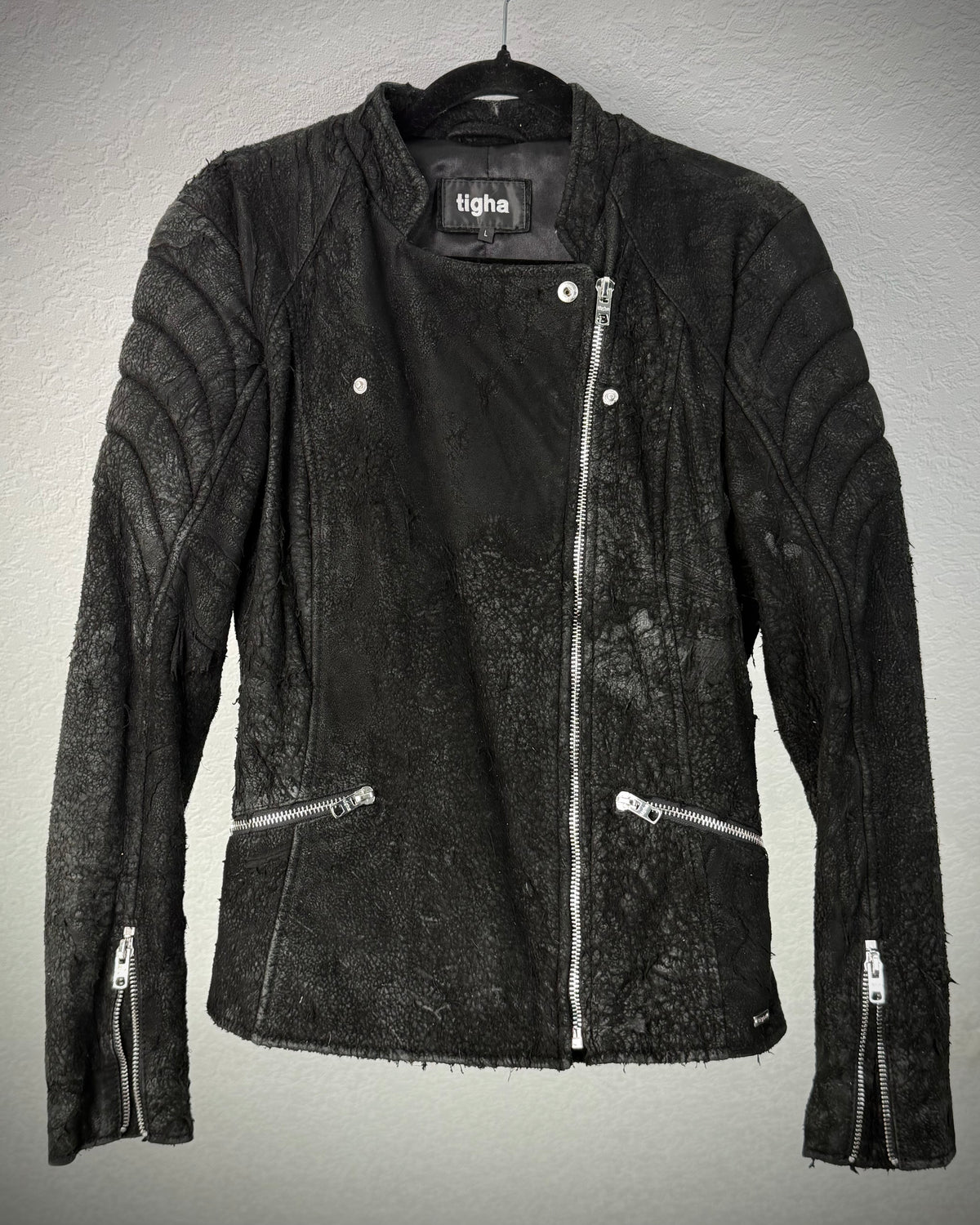 Tigha Blistered Sheepskin Leather Jacket