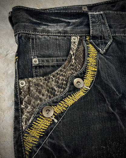 Semantic Design Python Detailed Sword Knee Bootcut Denim