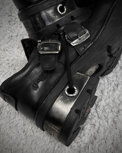 New Rock Gun Metal Steel Heel Leather Boots