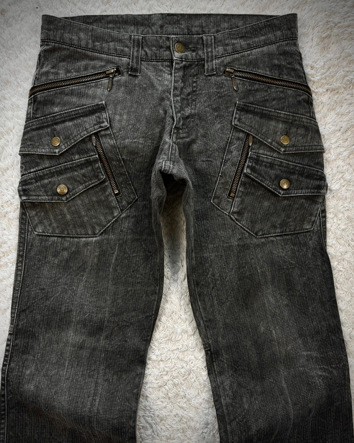 Tornado Mart Multi-Pocket Pin Striped Bootcut Pants