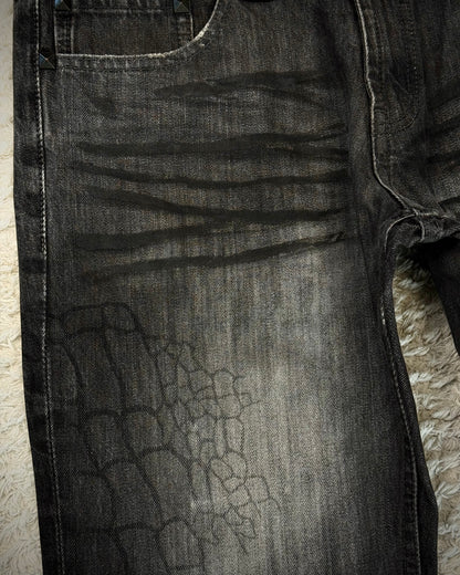 Semantic Design Crocodile Clawmarks Coated Flared Jeans