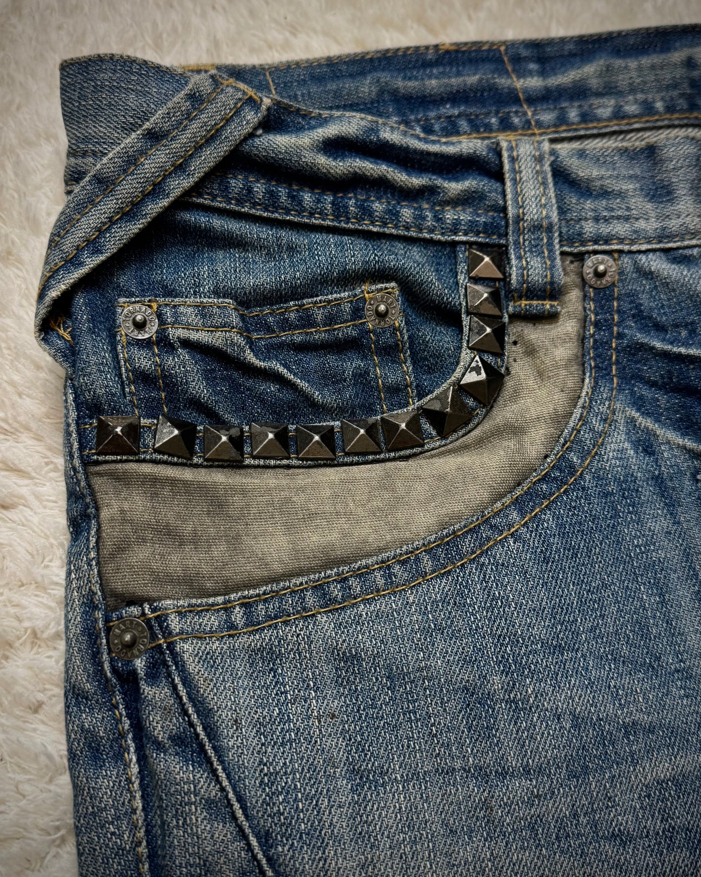 Tornado Mart Tribal Embroidery Studded Flared Jeans