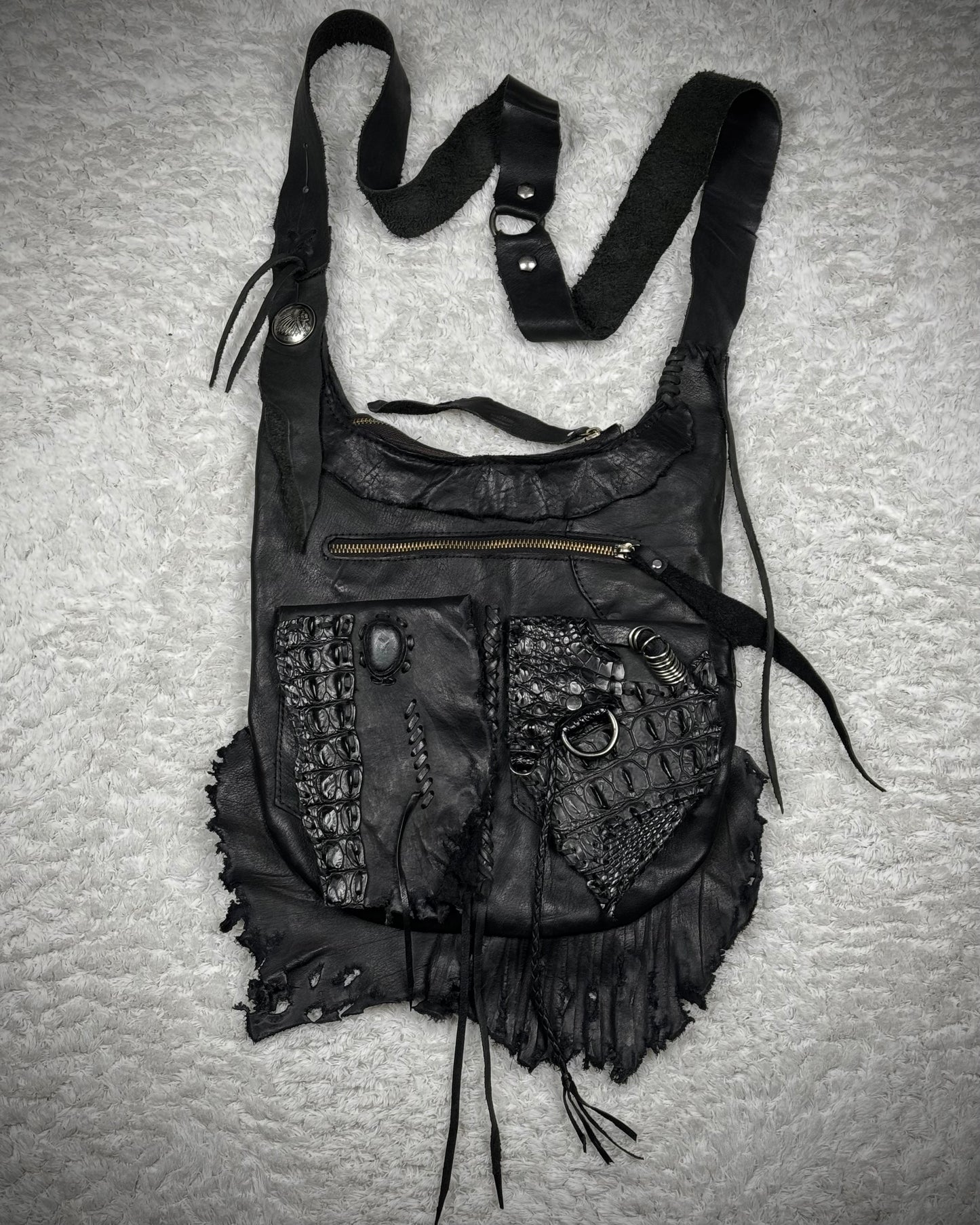 Raw Cut Crocodile Leather Shoulder Bag