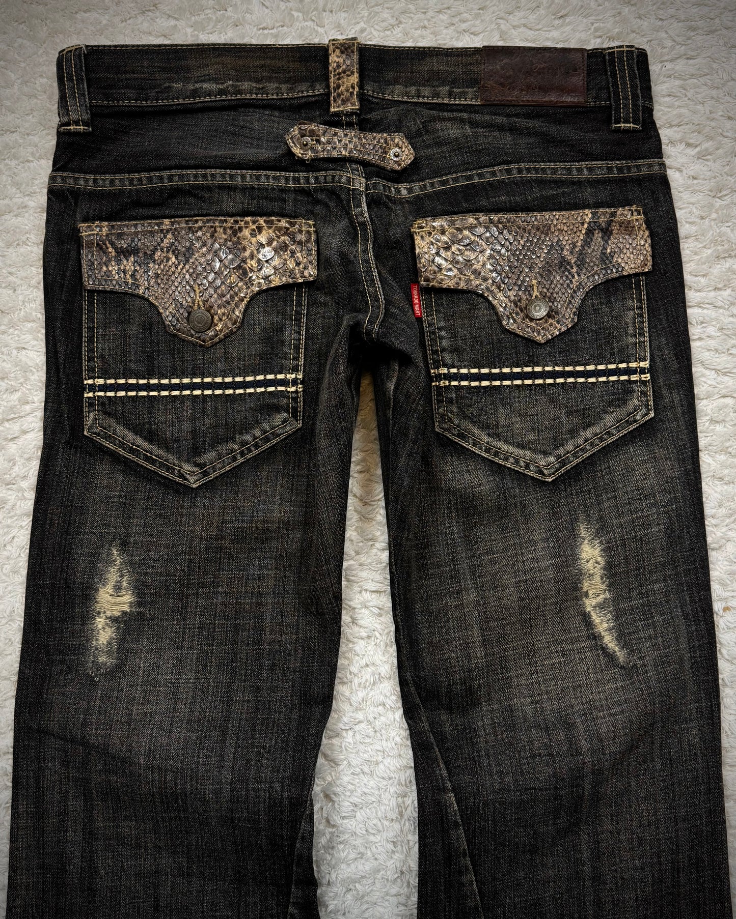 Tornado Mart Python Detailed Spiral Flared Jeans