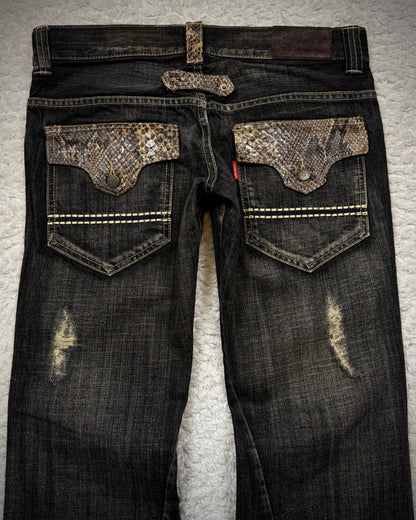 Tornado Mart Python Detailed Spiral Flared Jeans