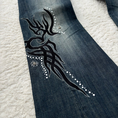 Tornado Mart Tribal Tattoo Embroideries Flared Jeans