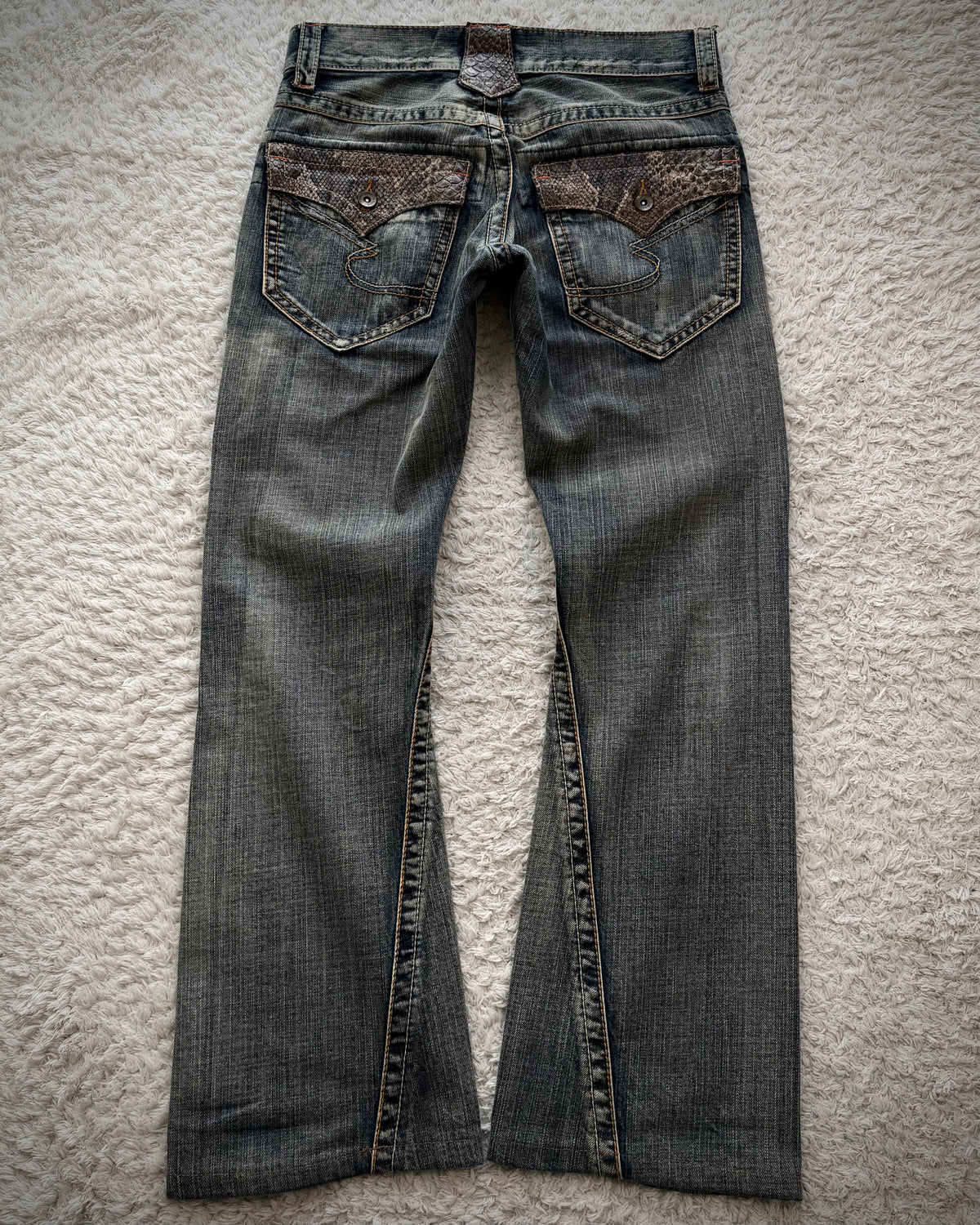 Semantic Design Python Detailed Spiral Flared Jeans