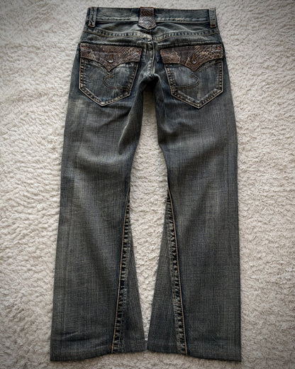 Semantic Design Python Detailed Spiral Flared Jeans