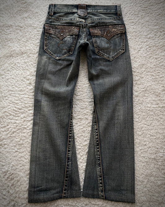 Semantic Design Python Detailed Spiral Flared Jeans