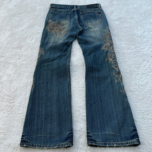 Vintage Washed Embroidery Flared Jeans