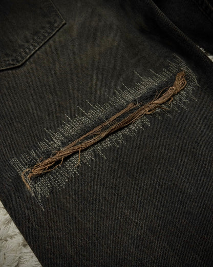 Slow Gun Mud Washed Stitch Repaired Distressed Slim Cut Denim