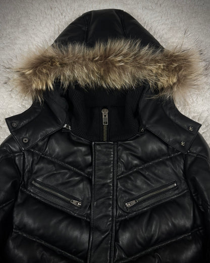 Jack Rose Fur Hood Leather Puffer Jacket