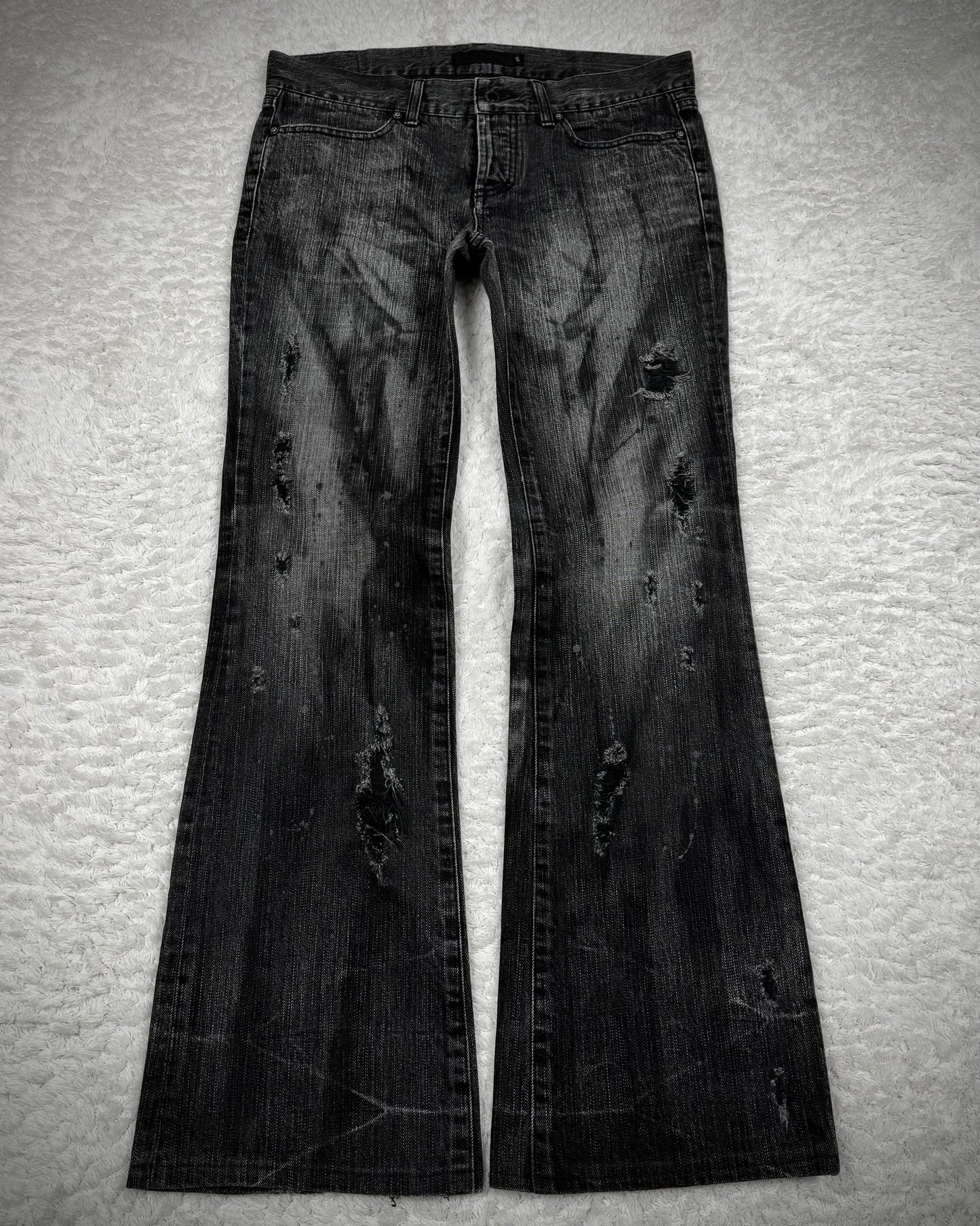 Fuga Charcoal Washed Distressed Flared Jeans