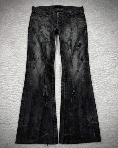 Fuga Charcoal Washed Distressed Flared Jeans