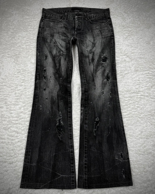 Fuga Charcoal Washed Distressed Flared Jeans