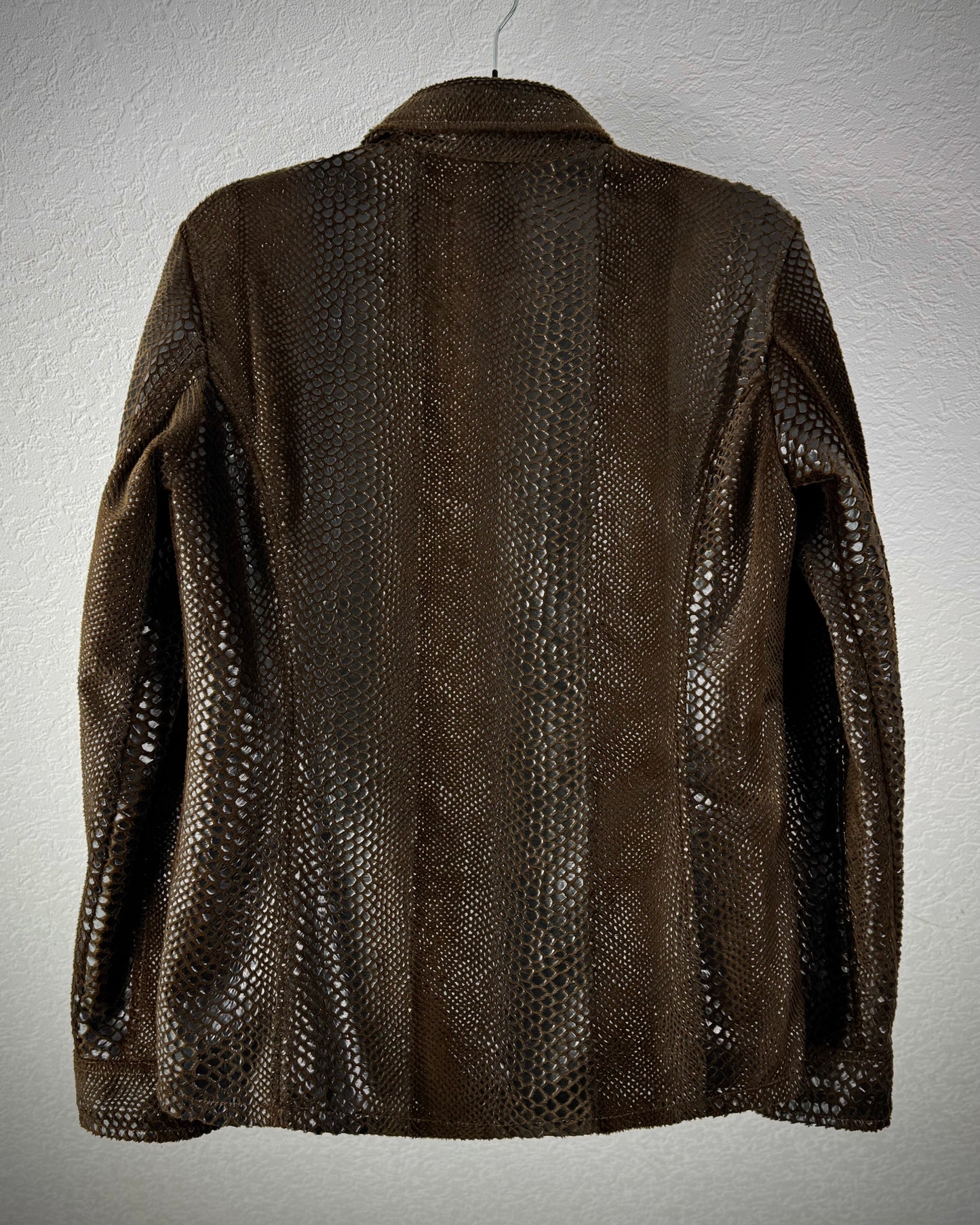 Tornado Mart Shiny Python Embossed Button Up Jacket