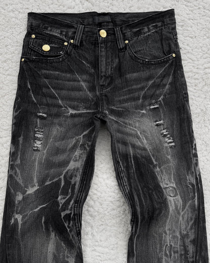 Black Baccara Pierced Shatter Washed Bootcut Jeans