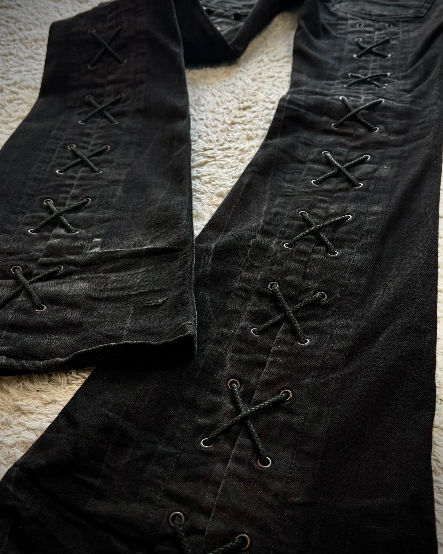 Tornado Mart Backlace Whisker Washed Flared Jeans
