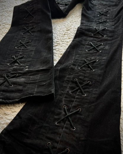 Tornado Mart Backlace Whisker Washed Flared Jeans
