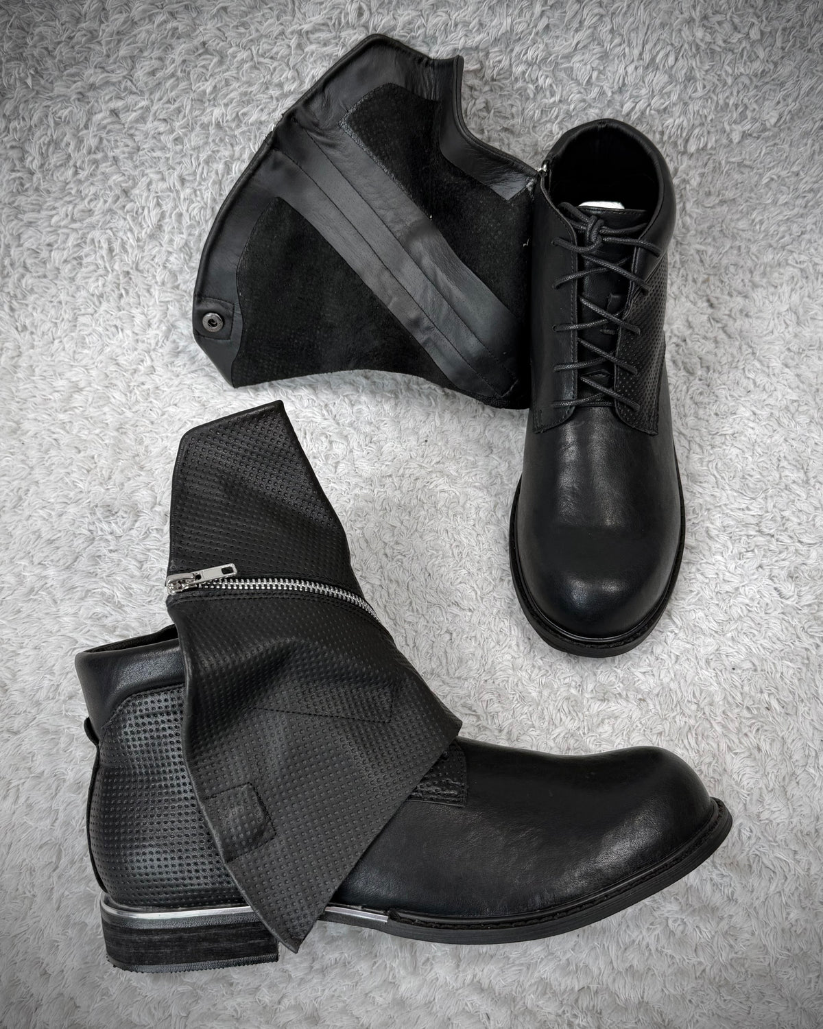 Grained Flap Over Leather Boots
