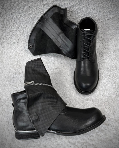 Grained Flap Over Leather Boots