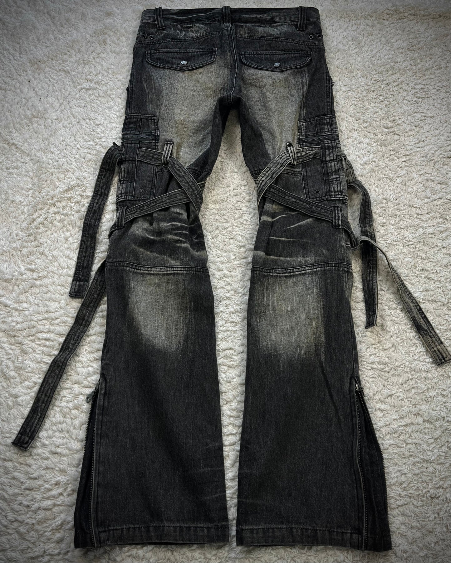 Topism Flared Whisker Washed Bondage Cargo Denim