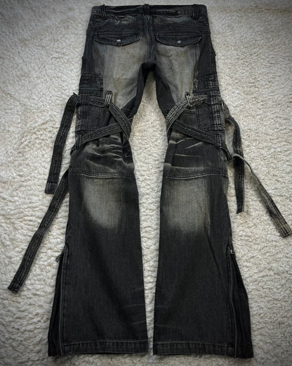 Topism Flared Whisker Washed Bondage Cargo Denim